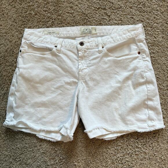 Lucky Brand Laguna Shorts Size 14/32 White Denim Pockets Stretch Cuffed Raw Hem - Picture 1 of 9